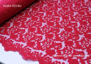 Ткань плетеное
 кружево на сетке натали цвет красный с фистонами с двух сторон